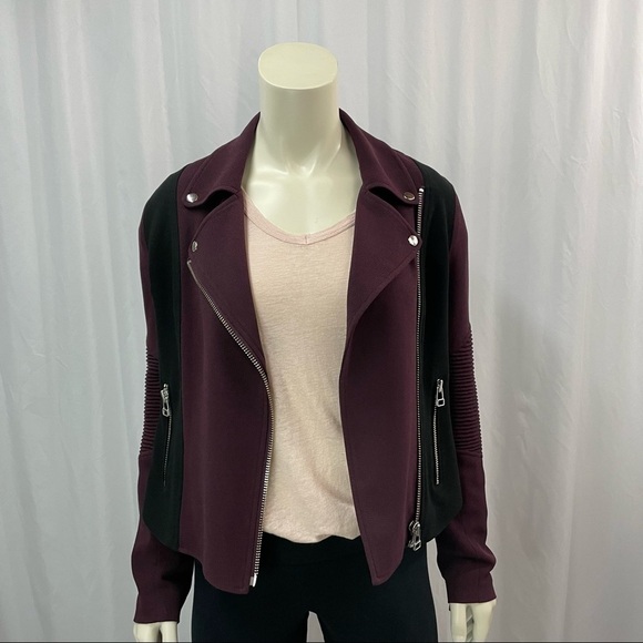 Aritzia Wilfred Moto Jacket In Black And Plum Size 6 - Picture 1 of 10